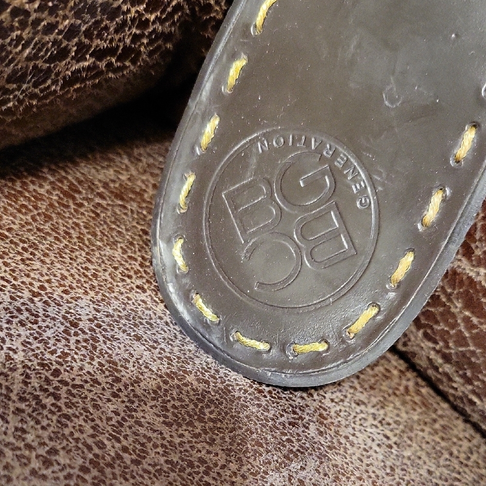 BCBG Brown Sandals with Turquoise and Gold, Call Out,  Scratches Size 7.5 (408) - Picture 2 of 12